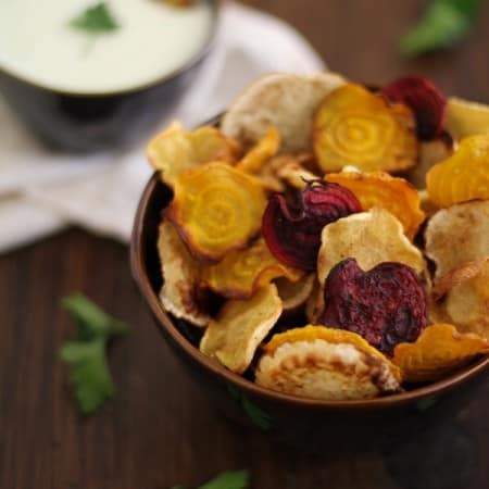 Baked Root Chips with Buttermilk-Parsley Dressing