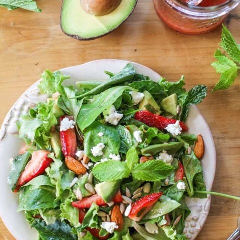 Kale Salad with Goat Cheese and Strawberry-Mint Vinaigrette