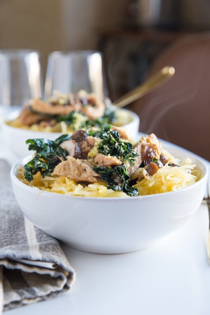 Spaghetti Squash with Chicken, Mushrooms, and Kale