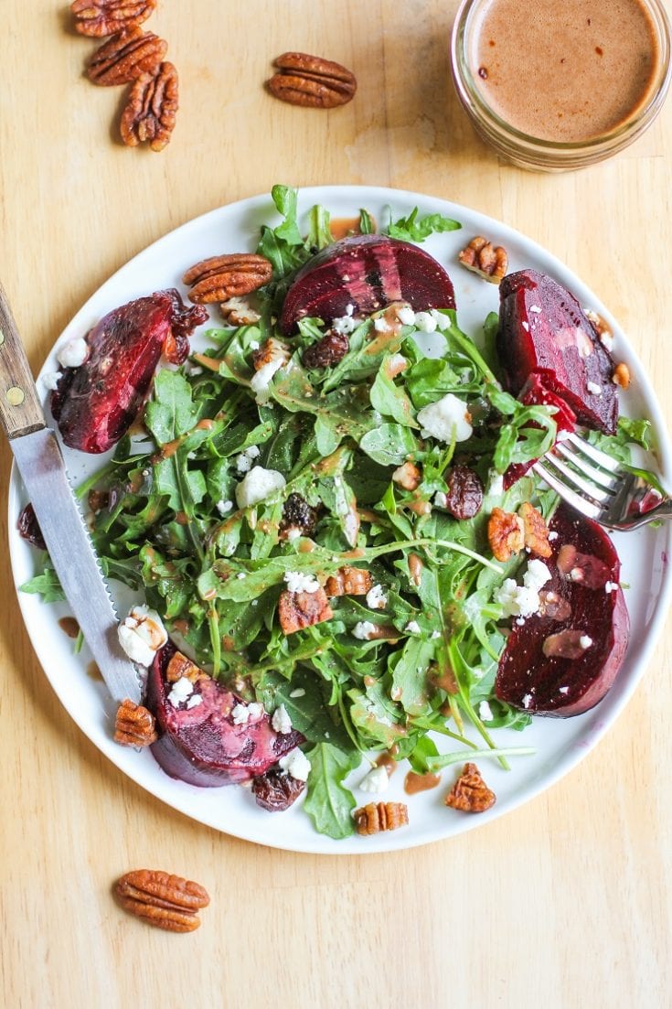 Roasted Beet And Arugula Salad With Maple Balsamic Vinaigrette