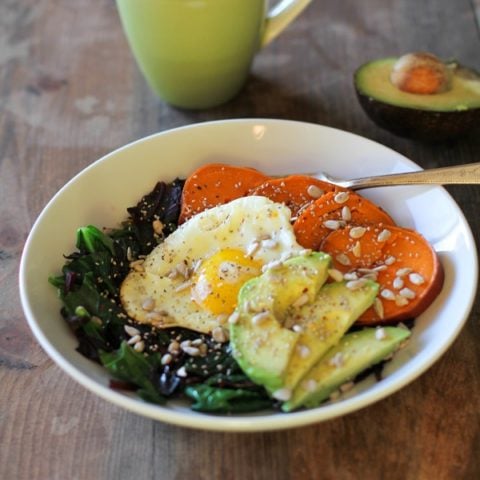 Sweet Potato Breakfast Bowls with Greens and Avocado - The Roasted Root