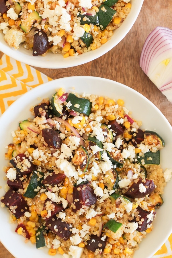 Grilled Zucchini, Corn, and Beet Quinoa Salad with Lime Dressing | theroastedroot.net #vegetarian #recipe #healthy #paleo