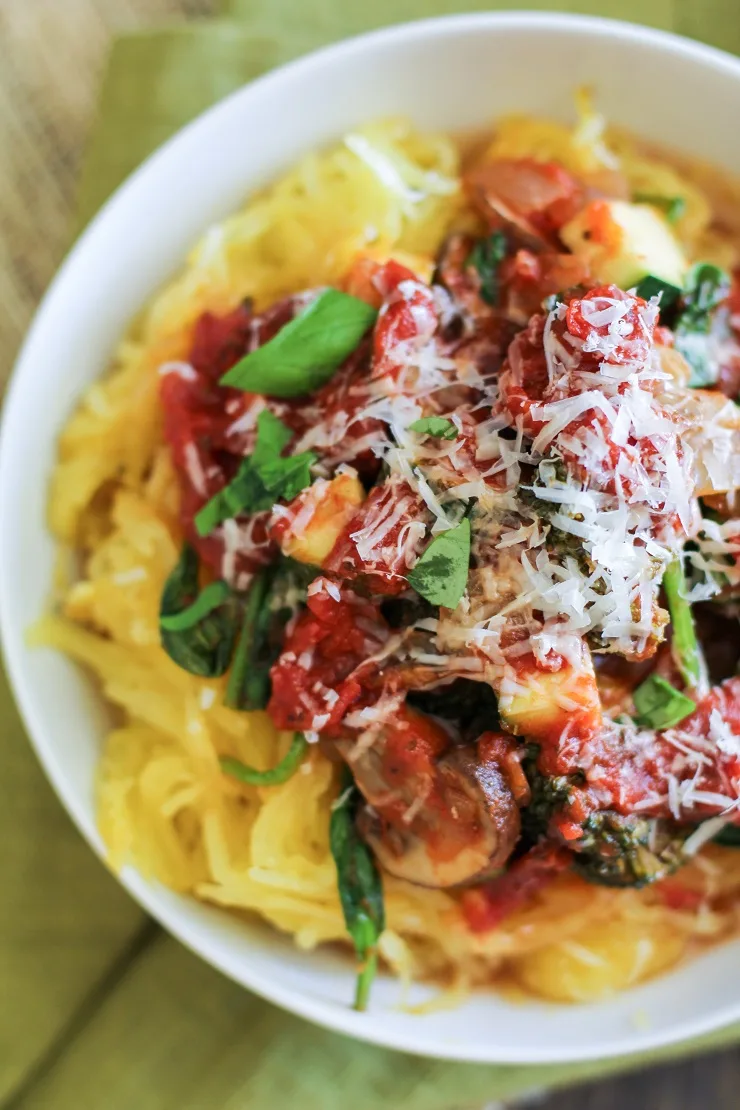 Mixed Vegetable Spaghetti Squash Marinara - The Roasted Root