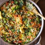 Fully-Loaded Vegetable Fried Rice with broccoli, carrot, bell pepper, spinach, and peas | TheRoastedRoot.net #healthy #recipe #vegetarian