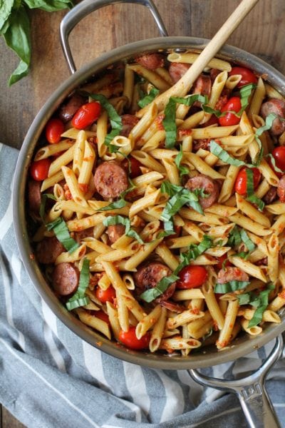 30-Minute Sausage Pasta with Sun-Dried Tomato Pesto - The Roasted Root