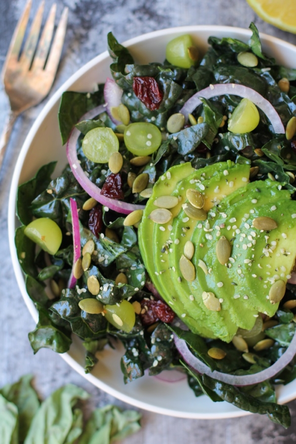 Lemon Basil Kale Salad with Avocado - The Roasted Root