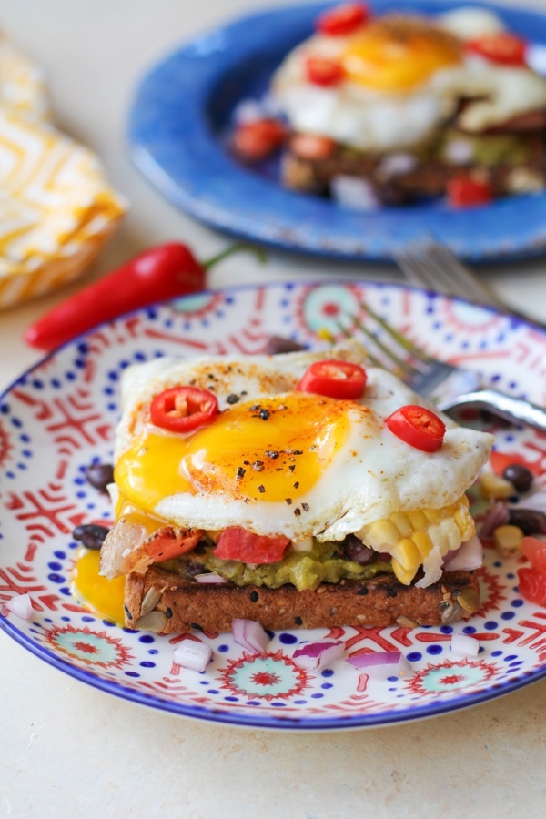 Southwest Breakfast Avocado Toasts with @sabra Guacamole | TheRoastedRoot.net #healthy #breakfast #recipe