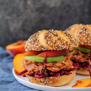 Pulled Jackfruit Sandwiches with Peach Bourbon BBQ Sauce - The Roasted Root