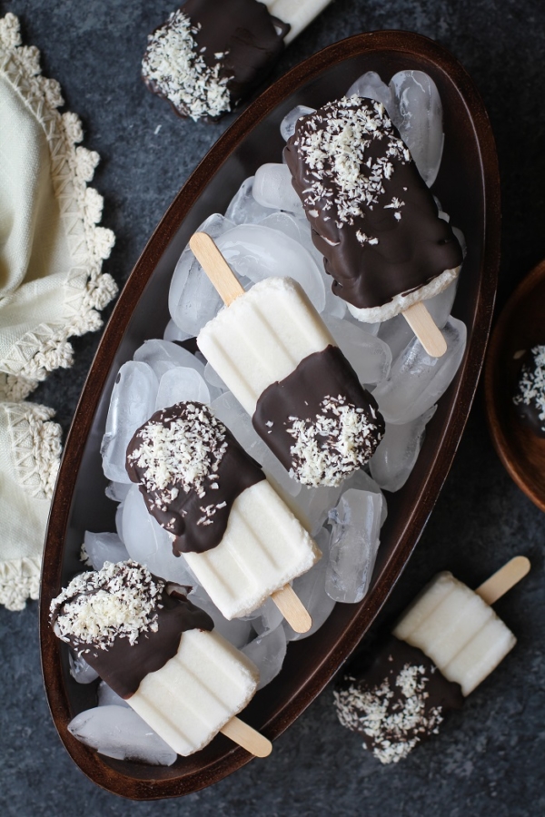 Almond Joy Popsicles - vegan and paleo-friendly | TheRoastedRoot.net #dessert #recipe #chocolate