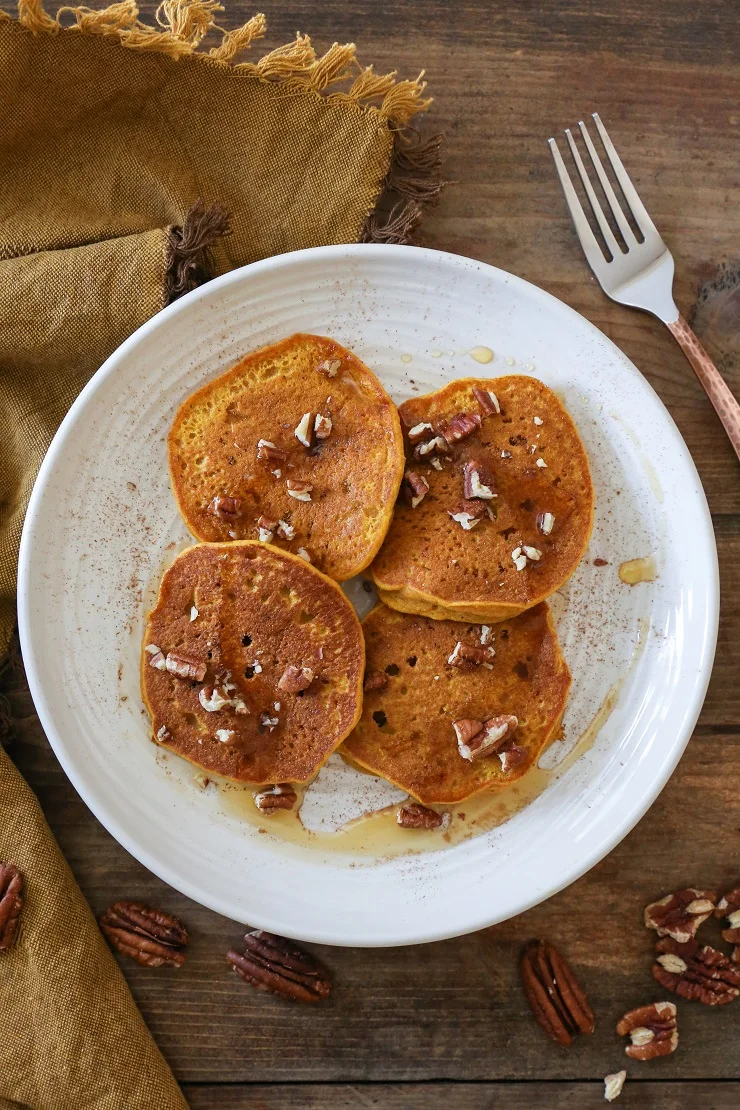 Gluten-Free Pumpkin Pancakes with Cinnamon-Bourbon Syrup - The Roasted Root