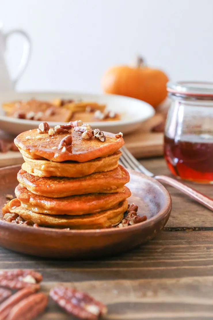 Gluten-Free Pumpkin Pancakes with Cinnamon-Bourbon Syrup - The Roasted Root