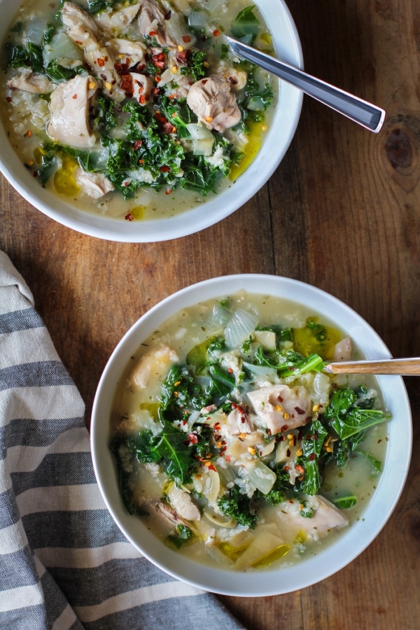 Crock Pot Chicken, Artichoke, and Kale Soup | TheRoastedRoot.net #healthy #recipe #glutenfree #dinner #slowcooker