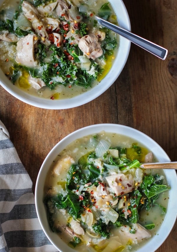 Crock Pot Chicken, Artichoke, and Kale Soup | TheRoastedRoot.net #healthy #recipe #glutenfree #dinner #slowcooker