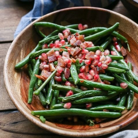 Pan Fried Green Beans with Bacon and Pomegranate Seeds - The Roasted Root