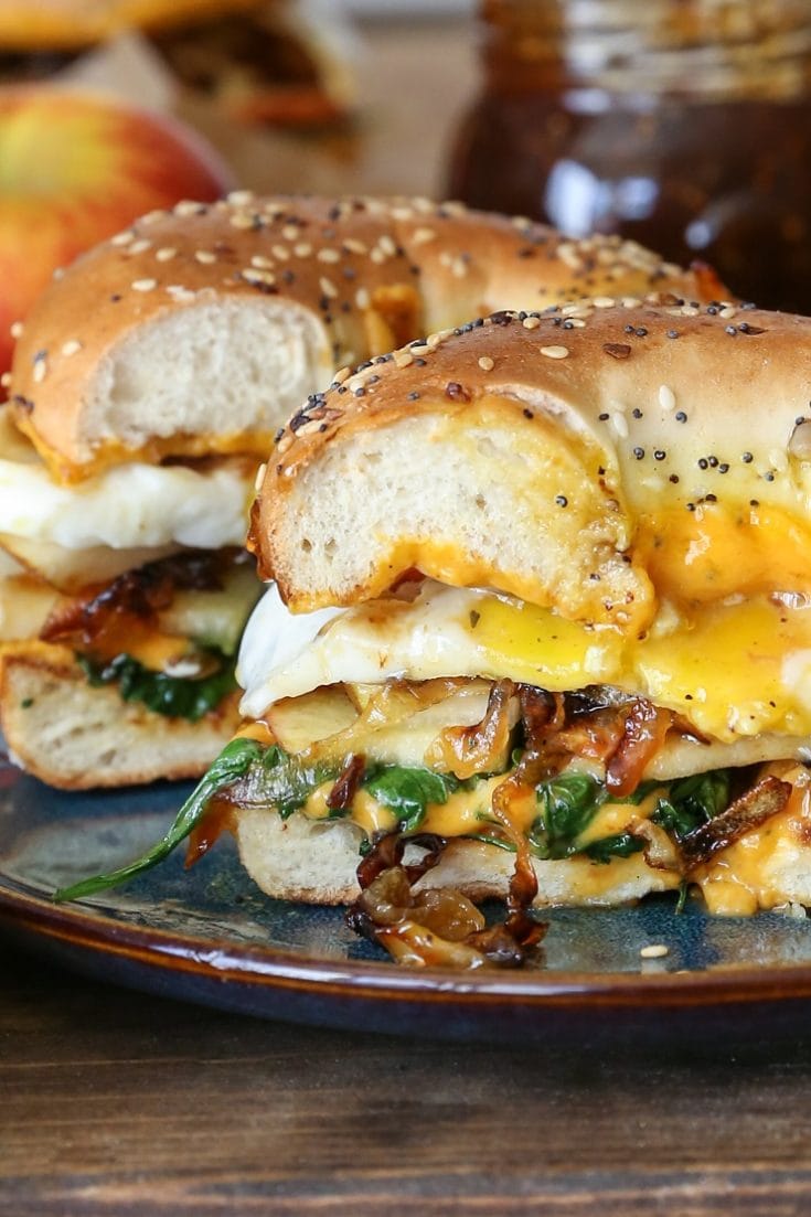 Pear Apple Cheddar Caramelized Onion Grilled Cheese Bagel Sandwich ...