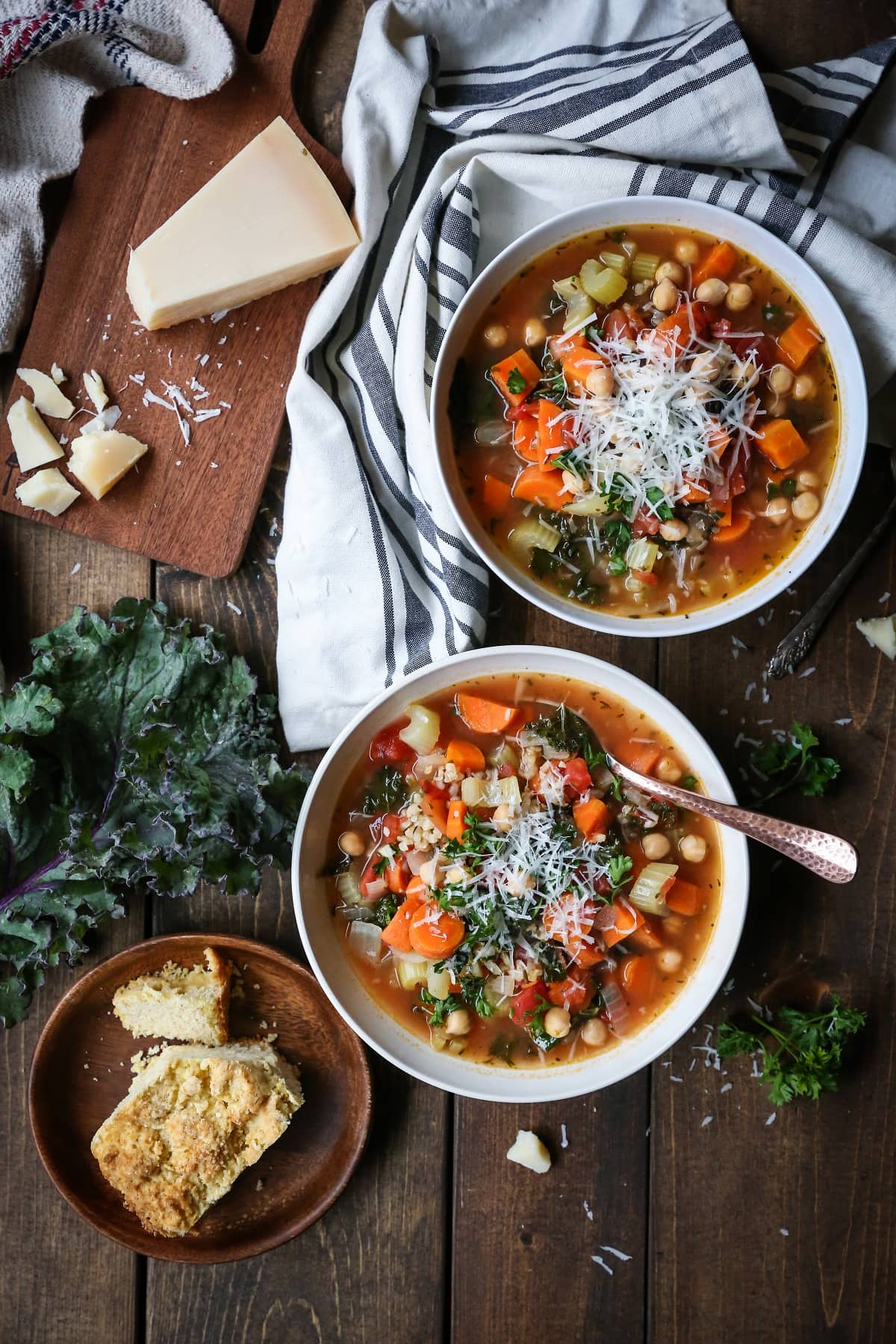 Rustic Minestrone Soup with Rice and Kale - The Roasted Root