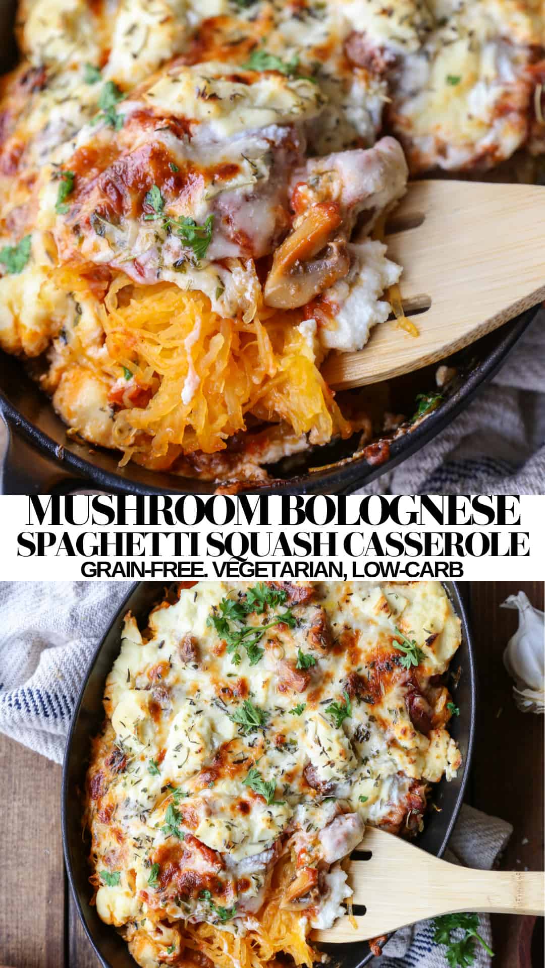 Mushroom Bolognese Spaghetti Squash Casserole - The Roasted Root