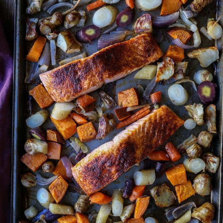Sheet Pan Salmon and Root Vegetables image