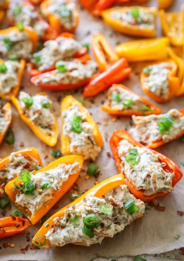 Caramelized Onion and Cream Cheese Stuffed Peppers | TheRoastedRoot.net #appetizer #recipe #glutenfree