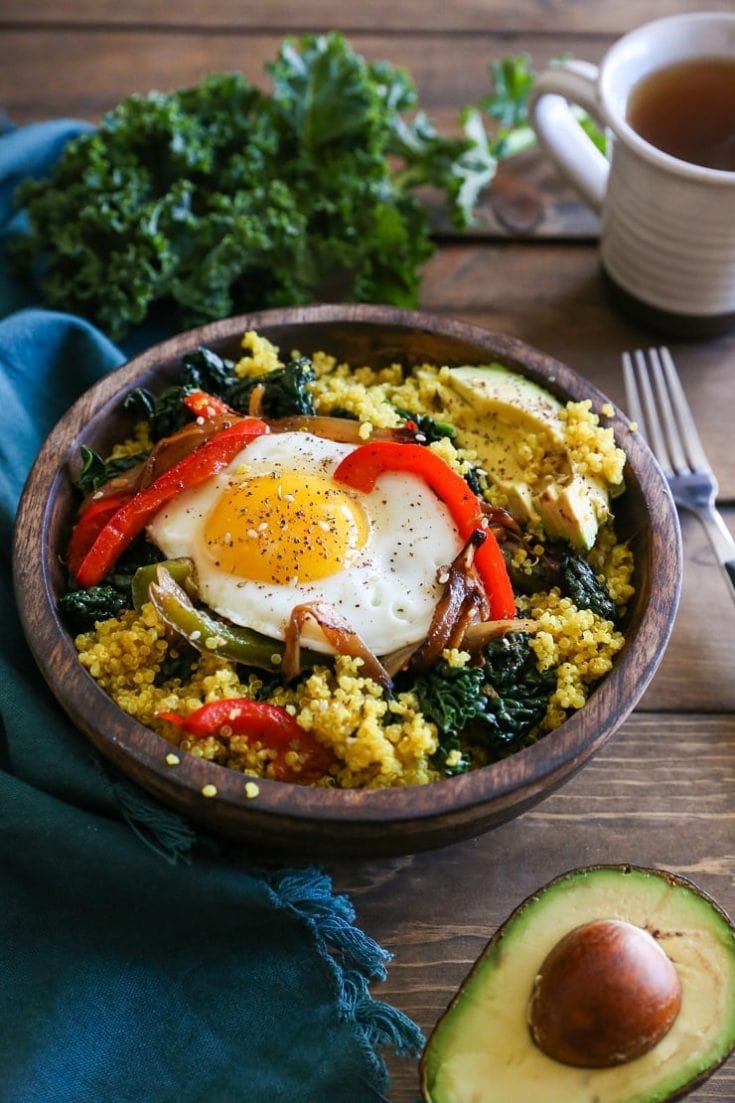 Savory Quinoa Breakfast Bowls With Peppers And Kale - The Roasted Root