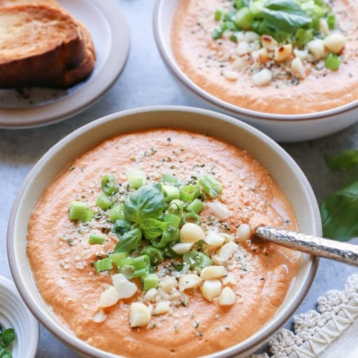 Creamy Vegan Tomato Basil Soup - The Roasted Root