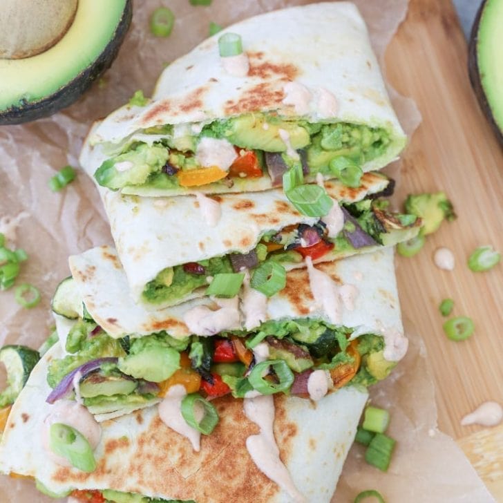 Grilled Vegetable Avocado Quesadillas with Chipotle Cashew Cream (Vegan ...