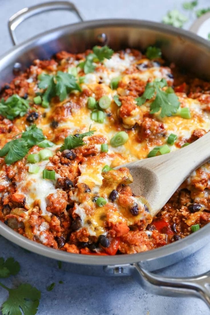 Turkey Black Bean Enchilada Skillet - The Roasted Root