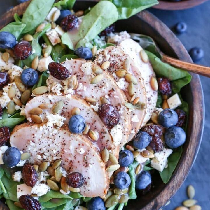 Baked Chicken Spinach Salad With Raspberry Vinaigrette The Roasted Root 1060