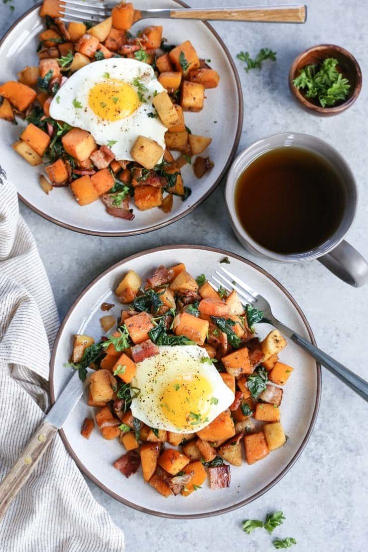 Maple Bacon Butternut Squash Hash with Spinach - The Roasted Root