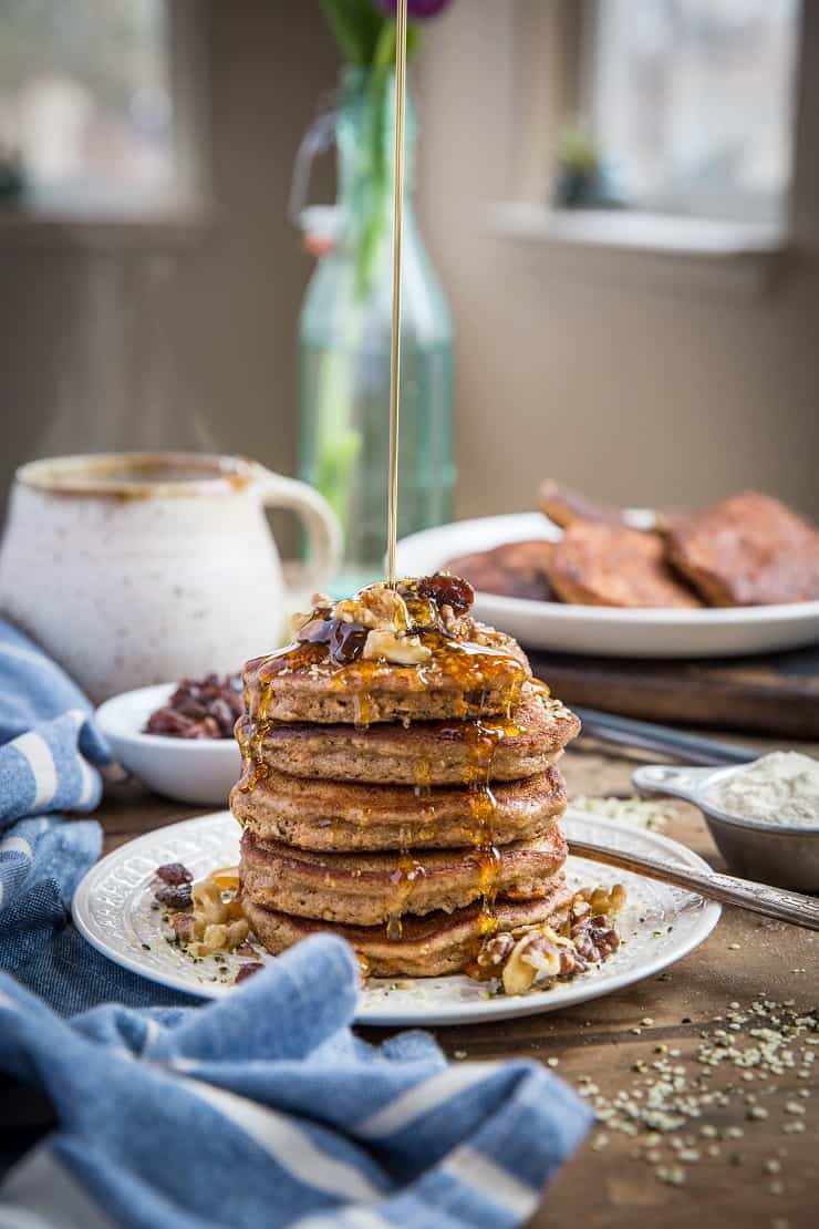Paleo Carrot Cake Pancakes - grain-free, refined sugar-free, dairy-free, made with coconut flour and pure maple syrup for a gluten-free breakfast that tastes like dessert!