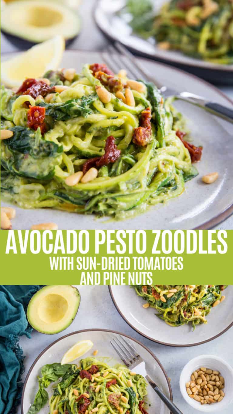 Avocado Pesto Zoodles with Sun-Dried Tomatoes - The Roasted Root