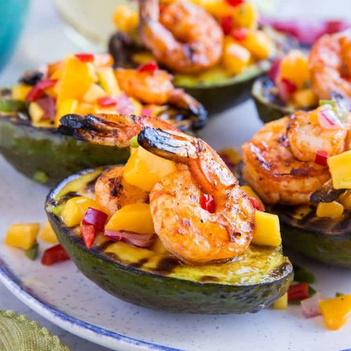 Stuffed Grilled Avocados with Shrimp and Mango Salsa - The Roasted Root