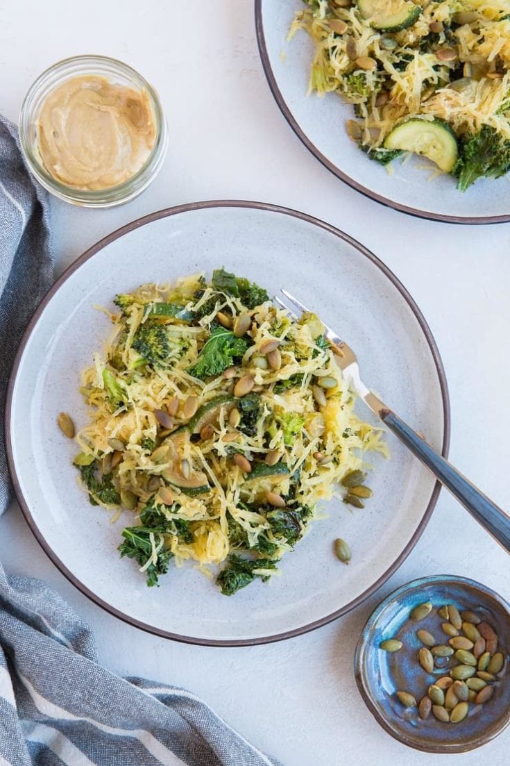 Creamy Tahini Spaghetti Squash with Kale - The Roasted Root