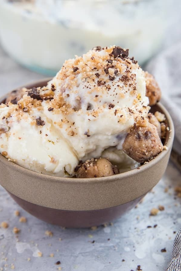 Keto Cookie Dough Ice Cream - low-carb homemade ice cream with grain-free cookie dough bites. This delicious ice cream is better than store-bought!