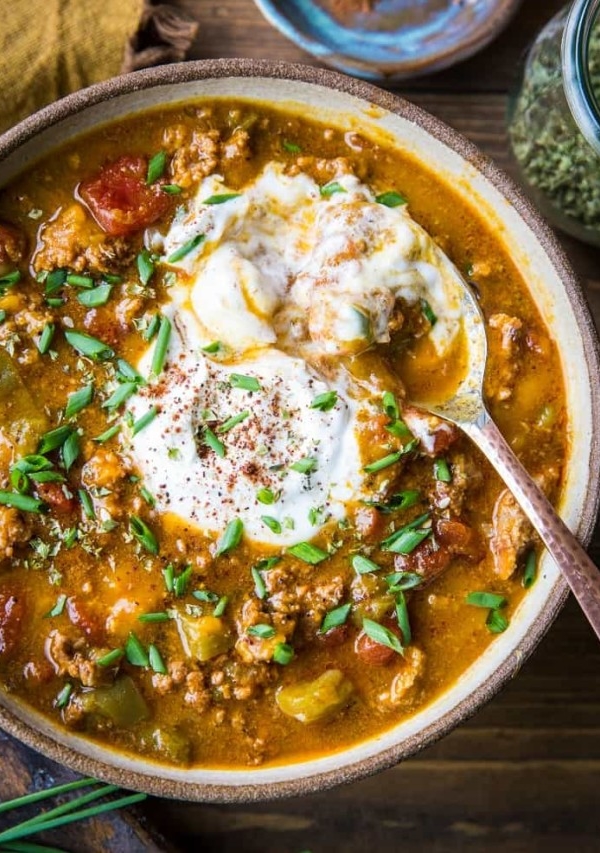 Instant Pot Paleo Pumpkin Chili - quick, easy, flavorful healthy pumpkin chili perfect for the fall months. | TheRoastedRoot.net #paleo #primal #instantpot #lowcarb #pressurecooker