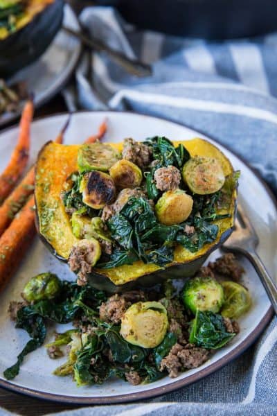 Stuffed Acorn Squash with Ground Beef, Kale and Brussels Sprouts - The ...