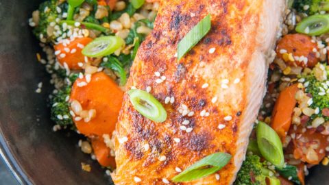 Crispy Paprika Salmon Bowls with Ginger Vegetables & Rice - The Roasted ...