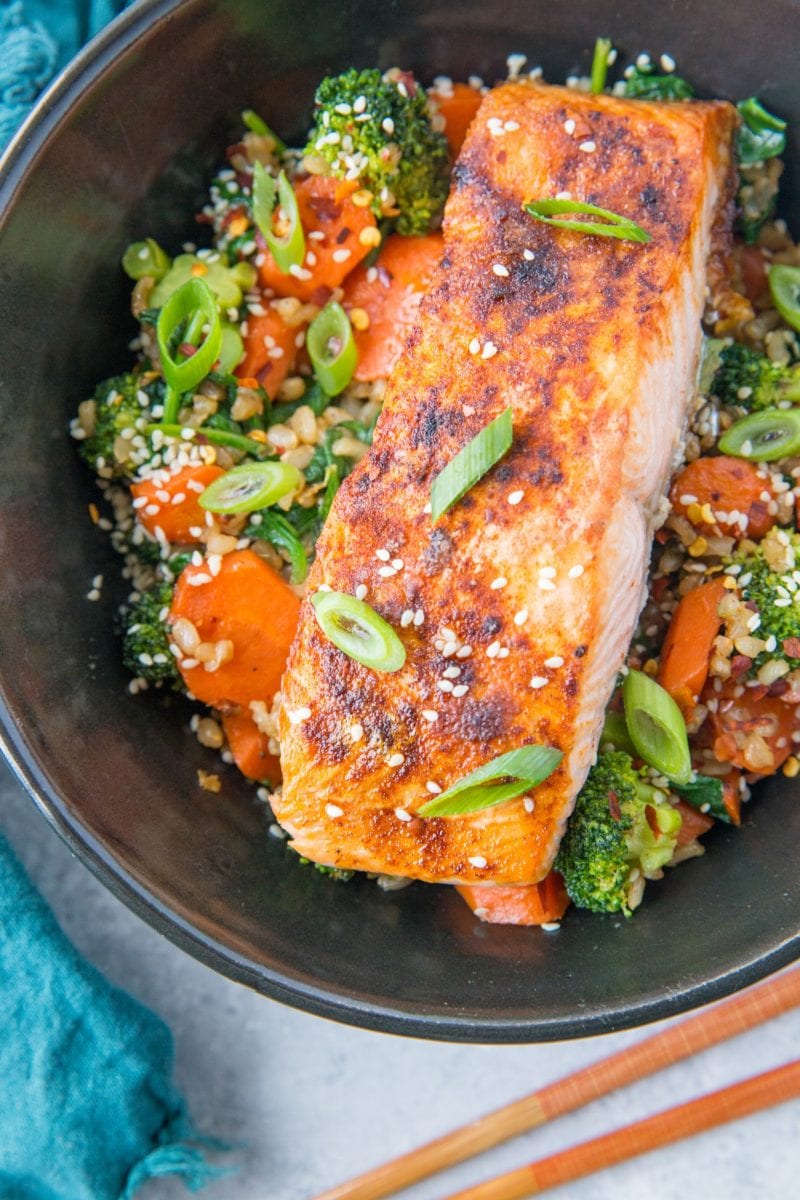 Crispy Paprika Salmon Bowls with Ginger Vegetables & Rice - The Roasted ...