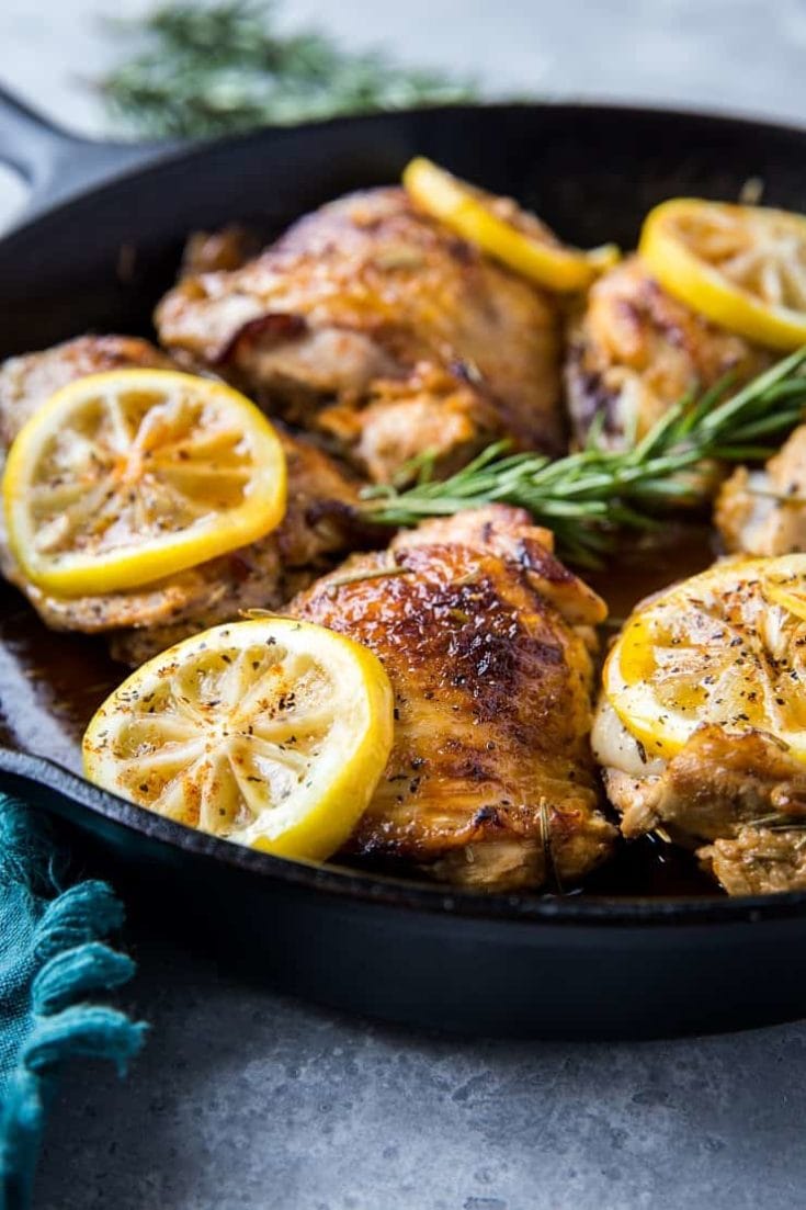 Lemon Rosemary Braised Chicken Thighs - The Roasted Root