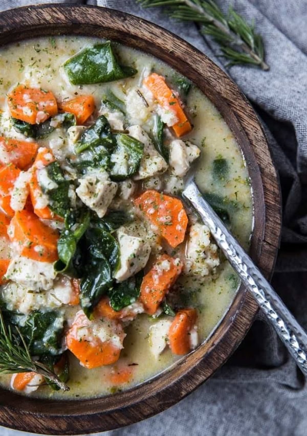 Creamy Lemon Rosemary Chicken Soup with Rice - healthy, hearty, dairy-free, and delicious!