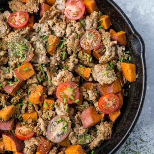 Easy Camping Skillet BBQ Recipe with Ground Meat and Sweet Potatoes