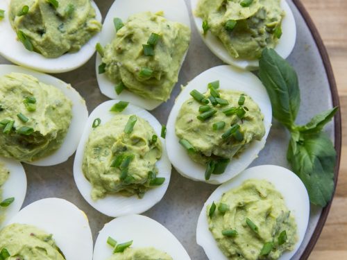 Avocado Pesto Deviled Eggs