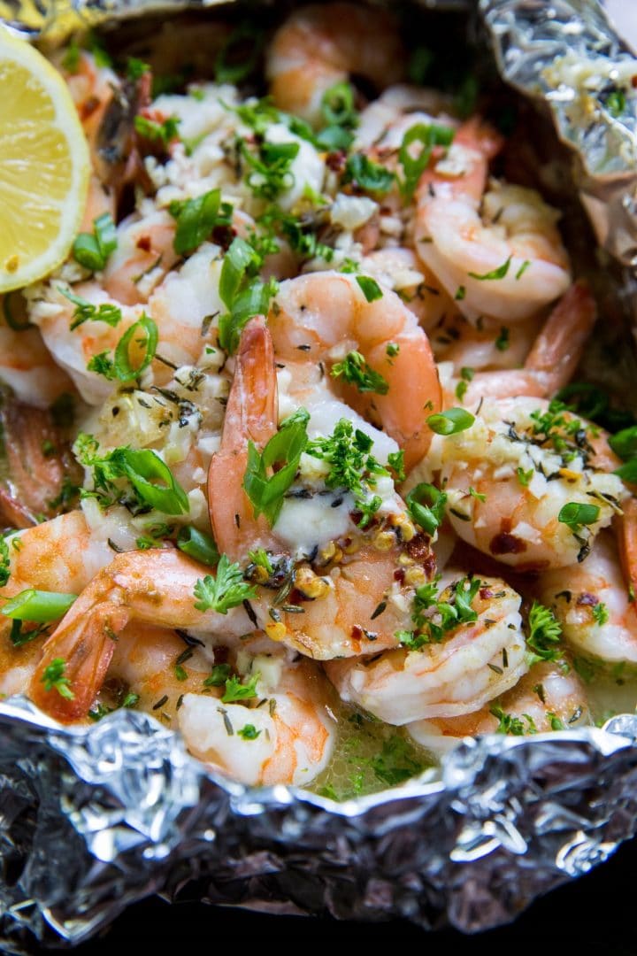 Lemon Garlic Foil Packet Shrimp - The Roasted Root