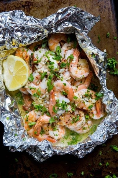 Lemon Garlic Foil Packet Shrimp - The Roasted Root