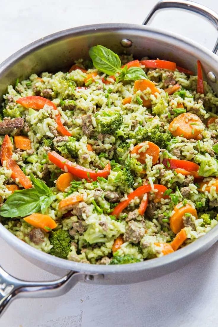 Basil Coconut Ground Beef Skillet with Vegetables and Rice - The ...