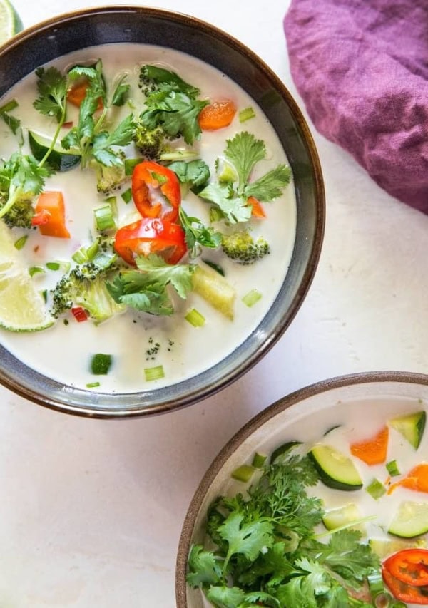 Thai Coconut Soup with Vegetables - an easy, clean soup recipe with coconut milk, lemongrass, lime juice and veggies | TheRoastedRoot.net