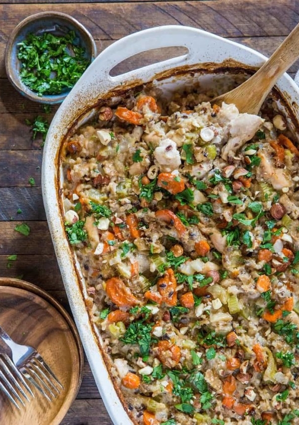 Wild Rice Chicken Casserole - gluten-free casserole recipe for a healthy, filling dinner | TheRoastedRoot.net