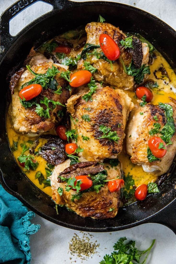 One Pot Creamy Tuscan Chicken (Paleo, Keto, Whole30) - The Roasted Root