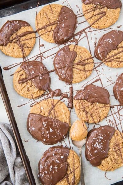 Chocolate-Dipped Flourless Peanut Butter Cookies - The Roasted Root