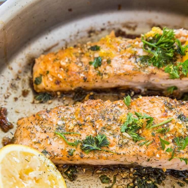 Garlic Lemon Herb Pan-Fried Salmon - The Roasted Root